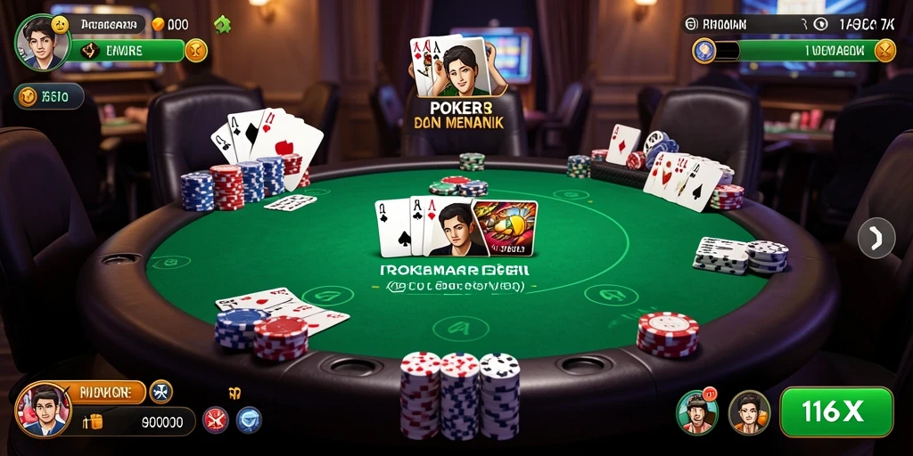 Tampilan gameplay seru dengan suasana Poker yang menggembirakan.