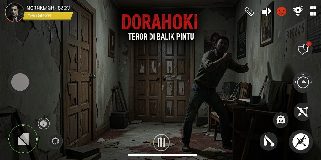 Tangkapan layar gameplay DORAHOKI yang menampilkan kengerian dan ketegangan.