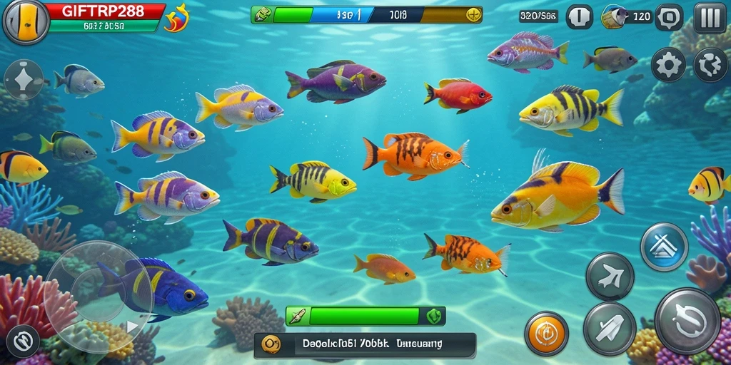 Gambar menampilkan gameplay seru di GIFTRP288 dengan aksi menembak ikan.