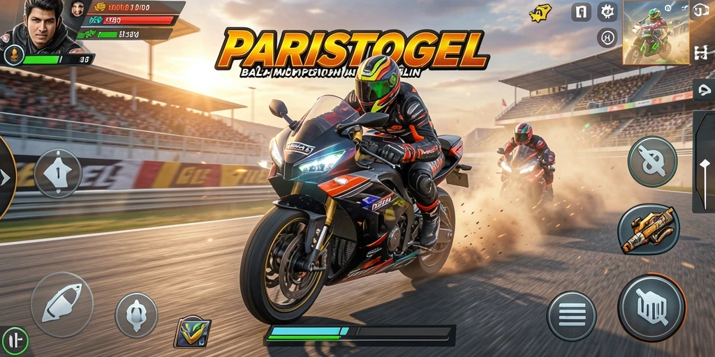 Gameplay seru PARISTOGEL dengan balapan motor penuh aksi.