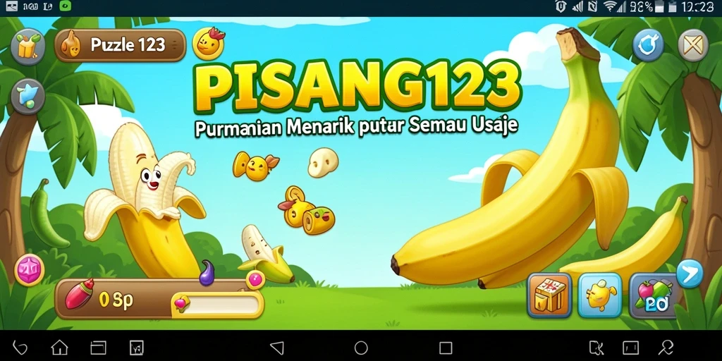 Screenshot gameplay PISANG123 menampilkan teka-teki seru dan berwarna-warni.
