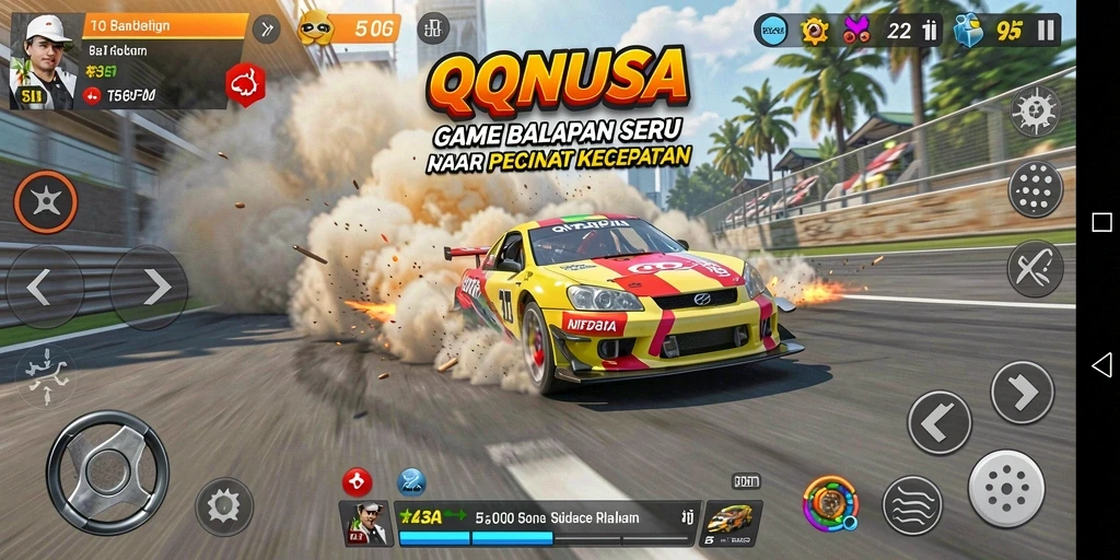 Screenshot gameplay QQNUSA menampilkan aksi balapan yang mendebarkan dan grafis yang menakjubkan.