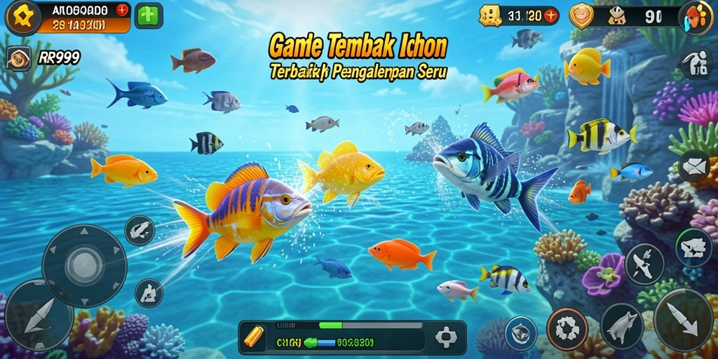 Tampilan gameplay seru dalam RR999 saat menangkap ikan.