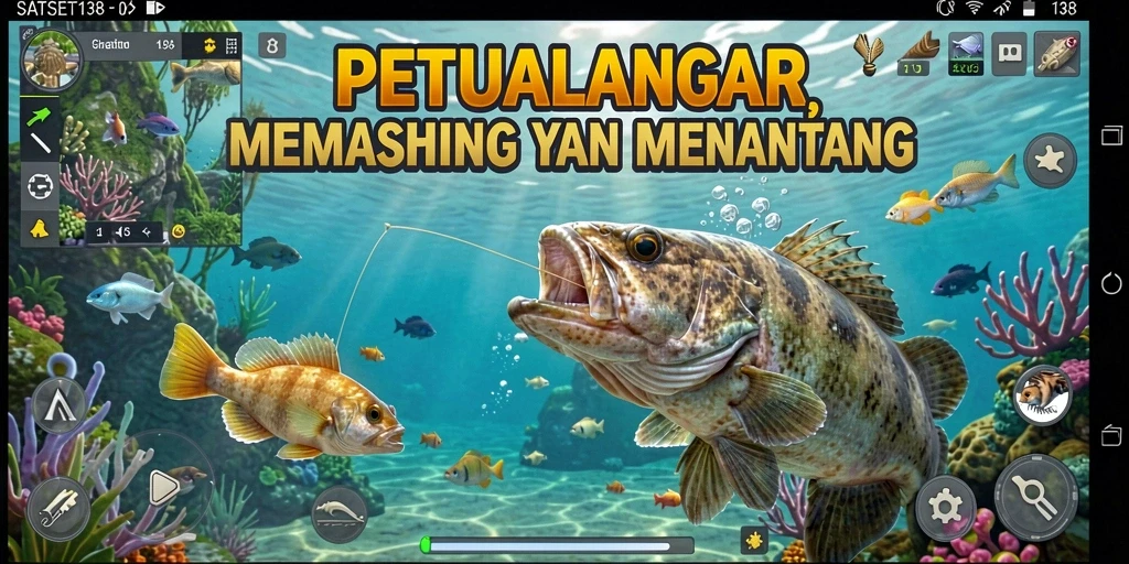 Tampilan gameplay SATSET138 yang menampilkan momen menangkap ikan.
