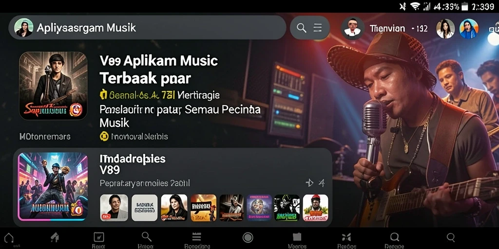 Screenshot utama V89 menampilkan antarmuka pengguna saat mendengarkan musik.