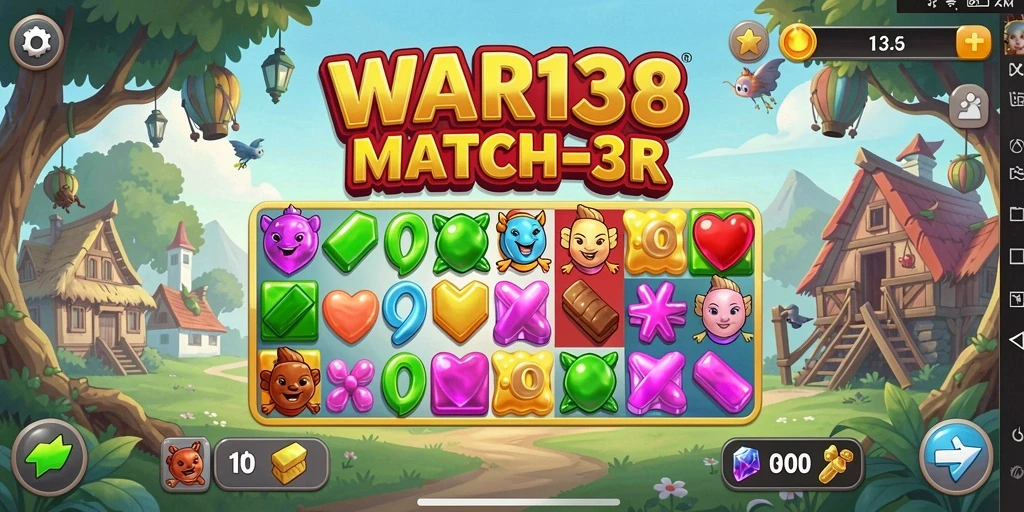 Tangkapan layar menunjukkan gameplay Match-3 yang seru dan penuh warna.